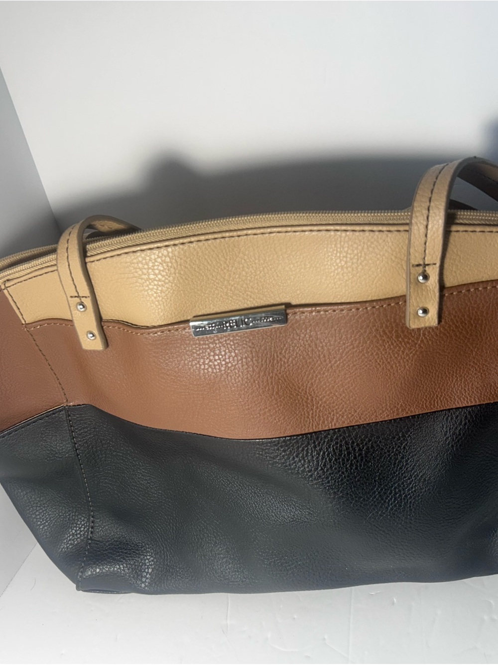 Relic Tri-Panel Shoulder Tote in Black, Brown & Tan
